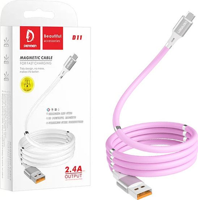 Kabllo USB Denmen USB A në USB C, 1 m, 2.4A, rozë