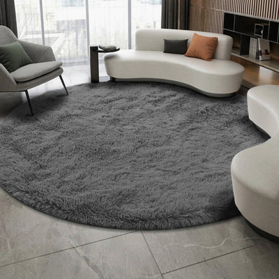 Tapet rrumbullak Strado Round Shaggy, 180x180 cm, poliester, gri e errët