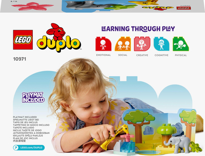 Set lodrash LEGO DUPLO 10971 Kafshët e Egra të Afrikës, për kalamaj 2+, me tapet loje