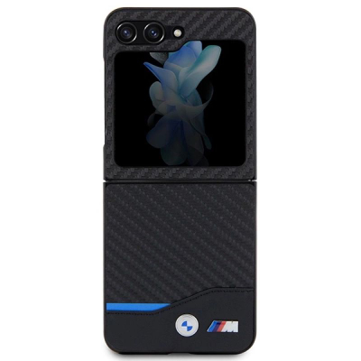 Mbështjellës telefoni BMW BMHCZF522NBCK për Samsung Galaxy Z Flip5, lëkurë karbon, i zi