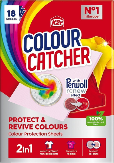 Lecka për larje rrobash K2r Colour Catcher 2n1 Mbron edhe Gjallëron Ngjyrat, 18 copë, shumëngjyrëshe