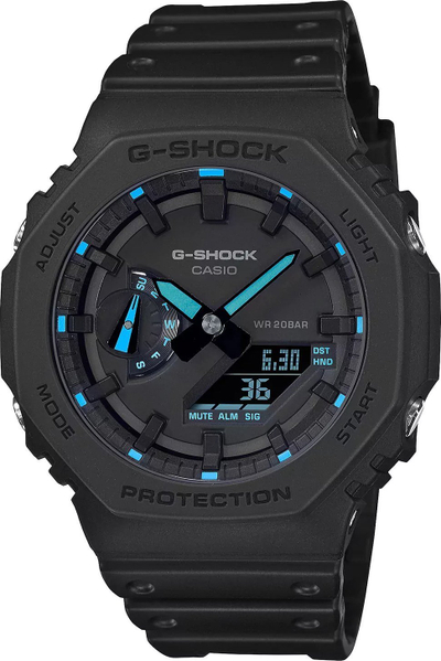 Orë dore Casio GA-2100-1A2ER, kronograf, rezistente ndaj ujit, e zezë