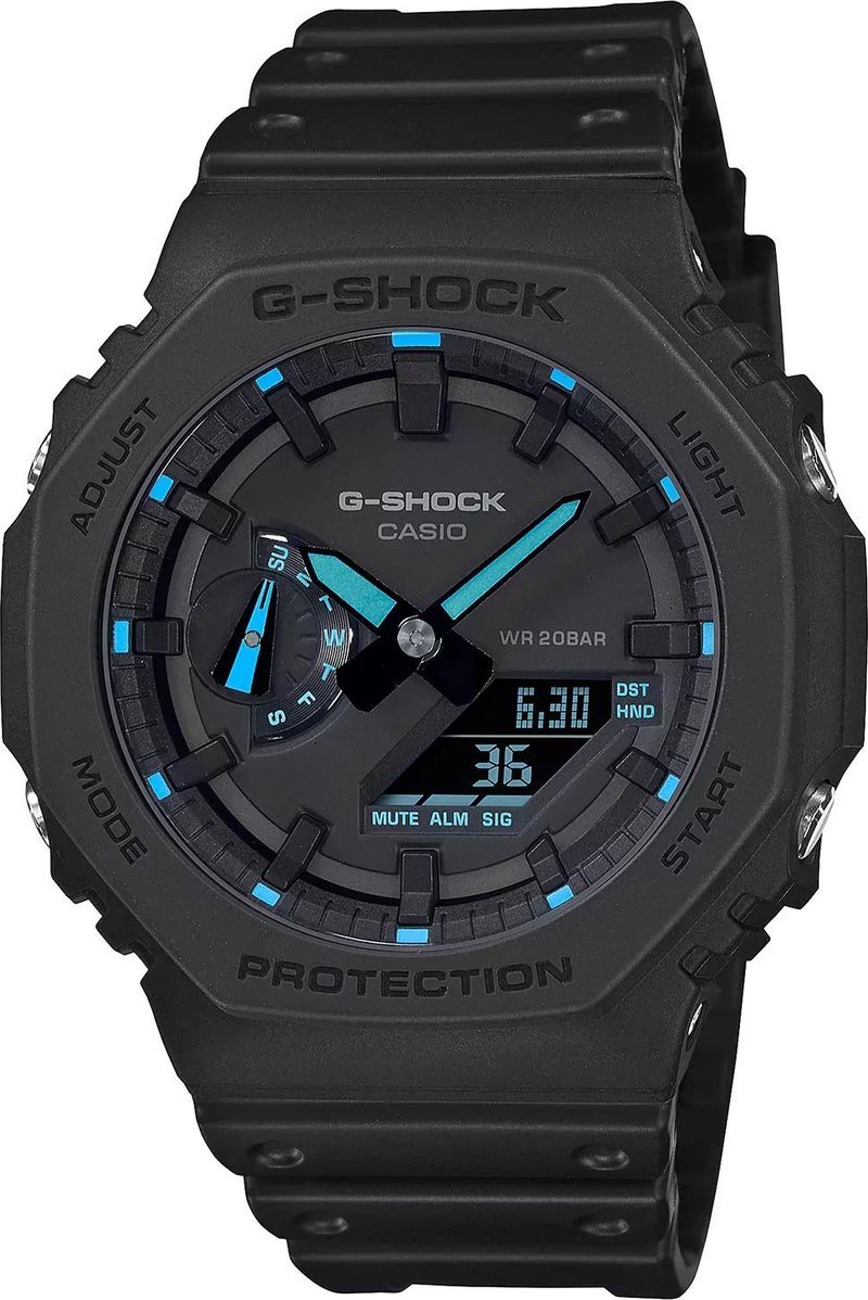Orë dore Casio GA-2100-1A2ER, kronograf, rezistente ndaj ujit, e zezë