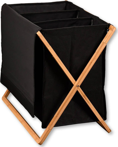Shportë rrobash KESPER Laundry Box, bambu FSC, 3 ndarje, e zezë