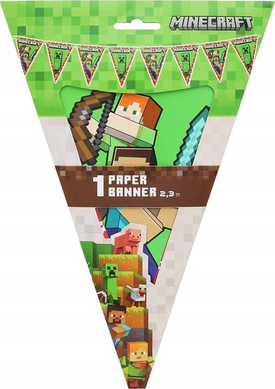 Girlandë zbukuruese Minecraft, 8 flamurë, karton, 2.3m