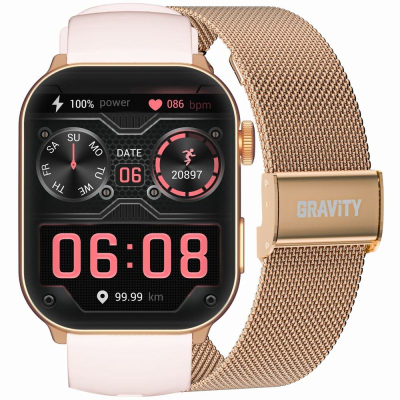 Ora inteligjente Gravity GT28 6, thirrje Bluetooth, me rrip shtesë, e zezë