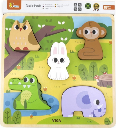 Puzzle druri Viga Tactile Forest, puzzle për me mësu, me tekstura për me pre, me ngjyra shumë