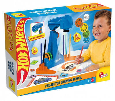 Set vizatimi Hot Wheels Projector Drawing School, projektor LED, 32 imazhe, blu portokalli