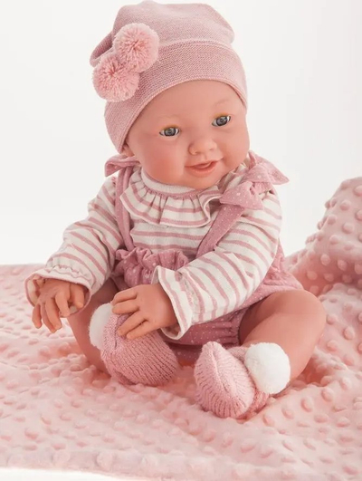 Kukull bebe Llorens Mia 42cm, vinil i butë, me aksesorë, rozë