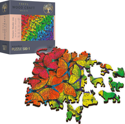 Puzzle druri Trefl Wood Craft Rainbow Butterflies, 501 copa, shumëngjyrësh