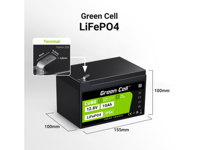 Bateri LiFePO4 Green Cell CUBE, 12.8V, 10Ah, e gjelbër