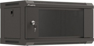 Raft muri Lanberg Rack 19, 4U, 540x350 mm, me derë xhami, ngjyrë e zezë