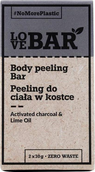 Shufër peeling trupi Love Bar Body Peeling Bar, qymyr aktiv, vaj lime, 60g
