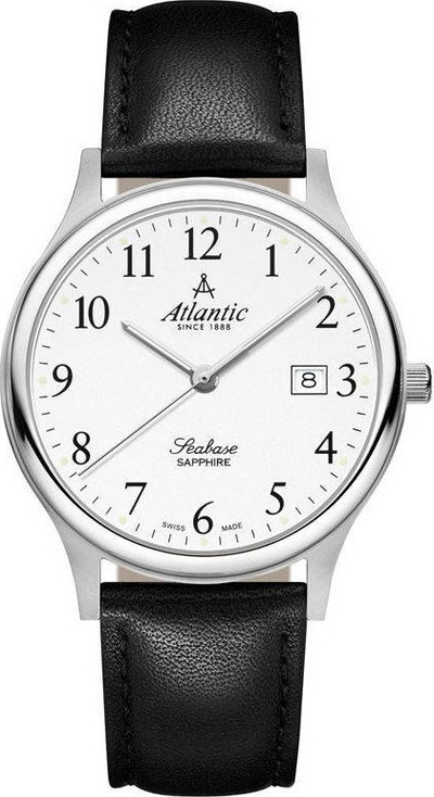 Ora dore Atlantic Seabase 60343.41.13, kuarc zviceran, safir, rrip lëkure i zi