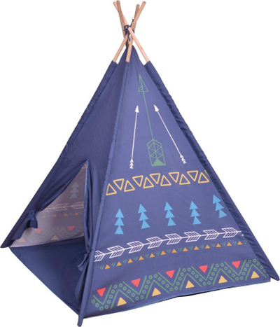 Çadër loje për kalamaj ECOTOYS Teepee 8179, strukturë druri, me dritare, blu me dizajn