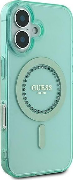 Kllëf telefoni Guess GUHMP16SPFTDTEN, për iPhone 16 6.1", MagSafe, jeshil pastel