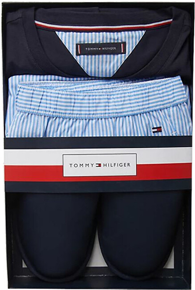Set dhuratë për meshkuj Tommy Hilfiger, pizhame + pantofla, të zeza/ të kaltra