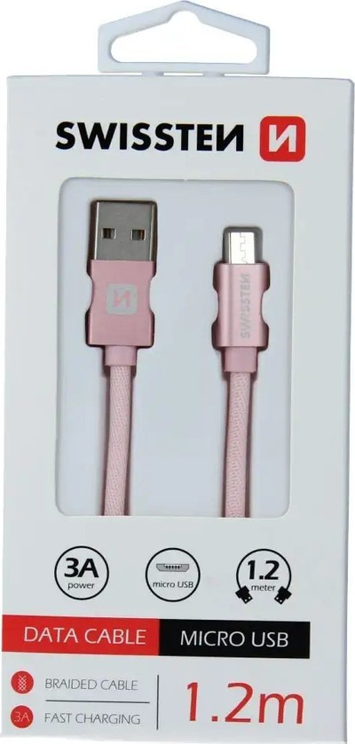 Kabllo USB Micro USB Swissten, 1.2m, 3A, rozë