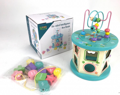 Дрвена едукативна играчка Maksik Wooden Learning Sorter, сортер за форми, пастелни бои