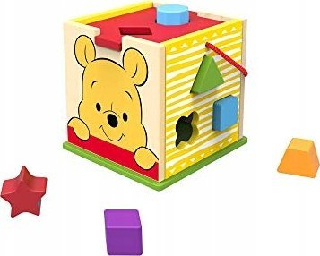 Lodër druri Disney Winnie the Pooh, sorter formash, kube edukative, shumëngjyrëshe
