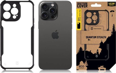 Futrollë telefoni Tactical Quantum Stealth Case për iPhone 15 Pro Max, TPU, transparente me detaje të zeza