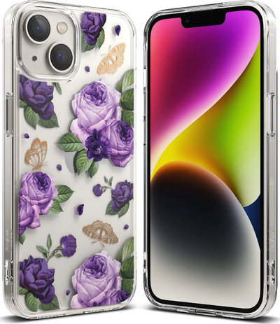 Kapak mbrojtës Ringke Fusion Design për iPhone 14 Plus, xhel me pjesë të pasme të fortë, transparent Purple Rose