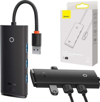 Надворешен хаб Baseus Lite, 4x USB 3.0, кабел 0.25 m, црн