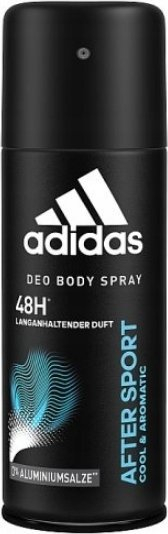Dezodorant sprej trupi Adidas After Sport, 48 orë, 150 ml, i zi