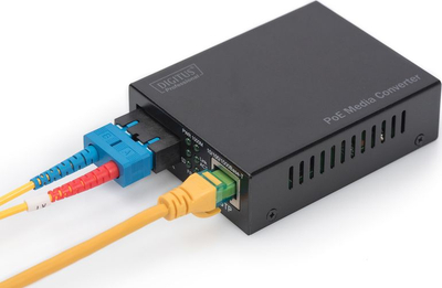 Media konvertues PoE Digitus Gigabit, RJ45 në SC SM, PSE, i zi