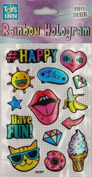 Ngjitës dekorativ Stnux Rainbow Hologram Happy, set 10 copë, shumëngjyrësh