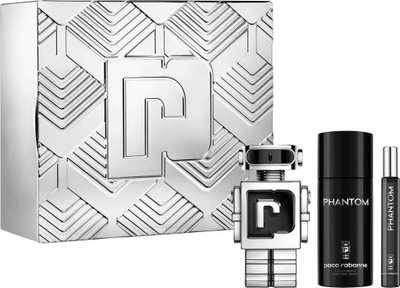 Set parfum për meshkuj Paco Rabanne Phantom, EDT, 3 pjesë, argjendtë e zezë