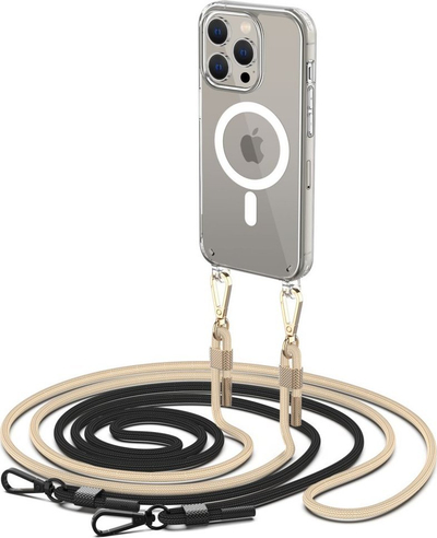 Kapak telefoni Tech-Protect Flexair Chain MagSafe për iPhone 15 Pro, me rrip, transparent