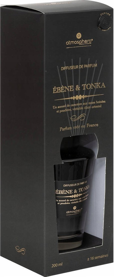Difuzer aromash Atmosphera Alma Ebony Tonka, 200ml, me shkopinj, i zi
