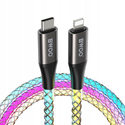 Kabllo karikues Bwoo X279C-L USB-C në Lightning, 2m, 27W, me drita RGB