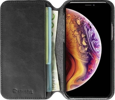 Këllëf-portofol Krusell Sunne për iPhone 11 Pro Max, lëkurë, 4 xhepa për karta, i zi