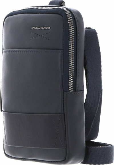 Çantë krahu për telefon Piquadro, lëkurë, 18 x 12 x 2.5 cm, blu e errët