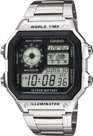 Рачен часовник Касио AE-1200WHD-1AVDF, дигитален, водоотпорен 100 m, сребрен