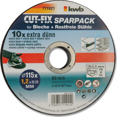 Set disqe prerëse metali KWB 711922, 125mm, 10 copë, gri