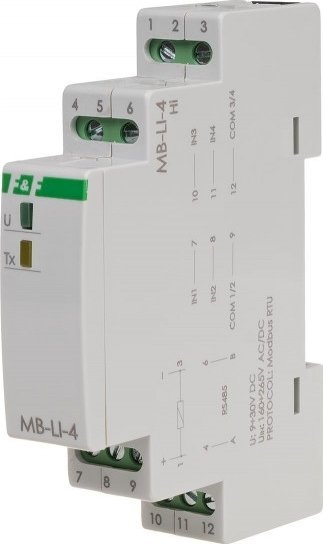 Numërues pulezash F&amp;F MAX-MB-LI-4LO, 4 kanale, MODBUS RTU, për shinë 35mm