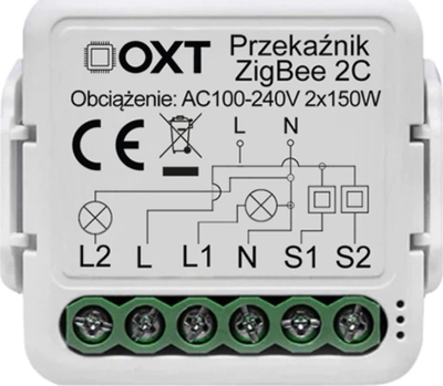 Интелигентен модул OXT Mini Relay, 2 кола, ZigBee Tuya, бел
