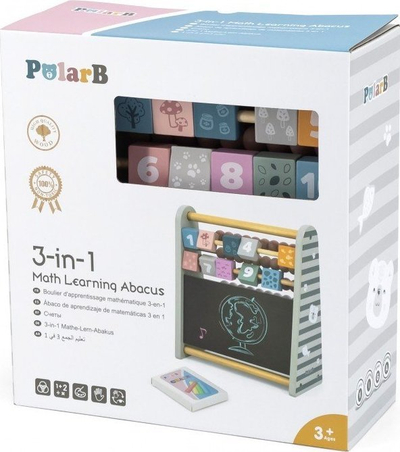 Tabllo edukative me abakus Viga Toys PolarB, druri, 3 në 1, shumëngjyrëshe