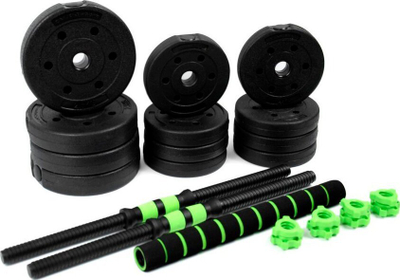 Set hantelash dhe shufre SMJ Sport BR020, 20kg, i zi me jeshile