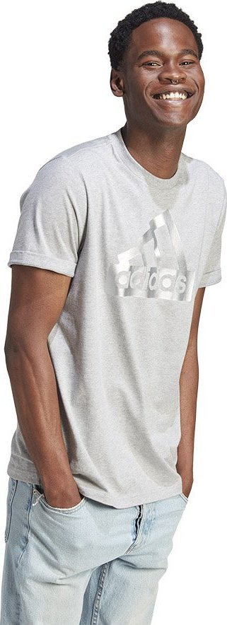 Маица adidas FI MET Tee M II3467, памук, големо лого, светло сива