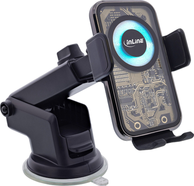 Mbajtëse telefoni për veturë InLine ONE TOUCH QI 2, karikues wireless 15W, montim universal, e zezë