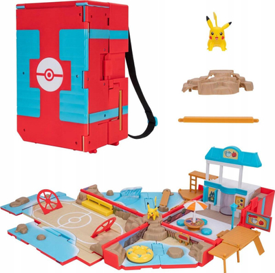 Set lodrash Pokémon Carry Case Beach Battle, playset i portativ, me figurë Pikachu 2 inch, shumëngjyrësh