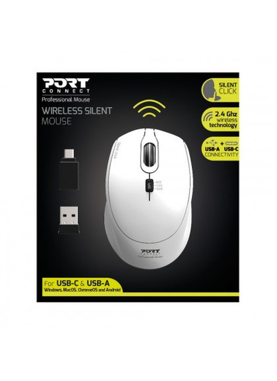 Maus Port Designs 900714, RF Wireless+USB Type-C, i bardhë