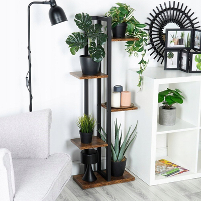 Stendë për lule Vilde Plant Stand, 5 kate, 116.5 cm, metal i zi me dru të errët
