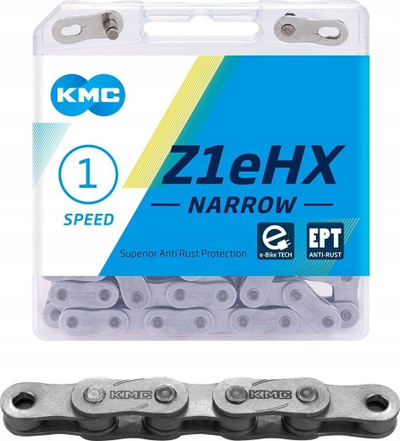Zinxhir biçiklete KMC Z1eHX EPT Narrow, 1 marsh, 128 hallka, argjendt i errët