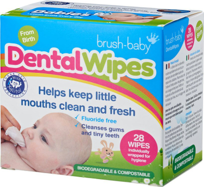 Peceta dentare Brushbaby Wipes with Xylitol, 28 copë, për foshnja