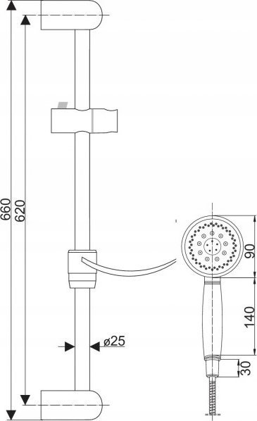 Set dushi SIROS Shower Set, shufër 70 cm, 3 funksione, krom gri